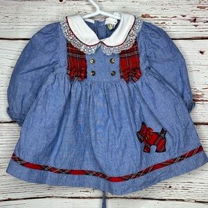 Vintage Blue Dress With Scotty Dog Plaid 12 months